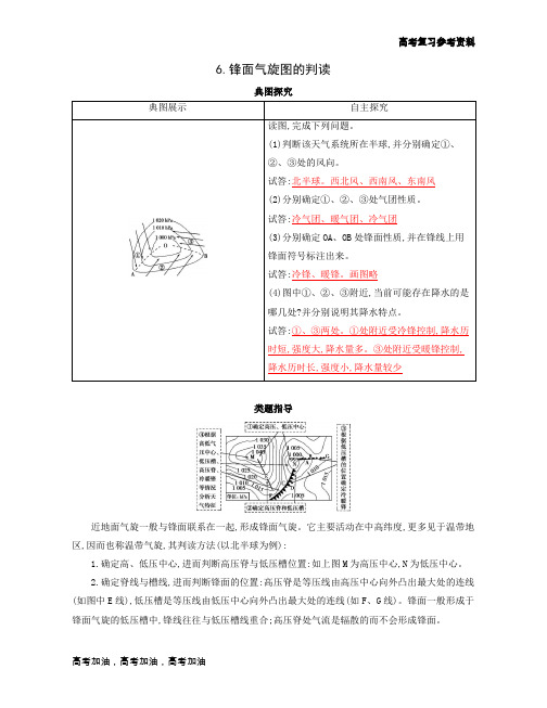 2020年高考山东版高考地理       6.锋面气旋图的判读