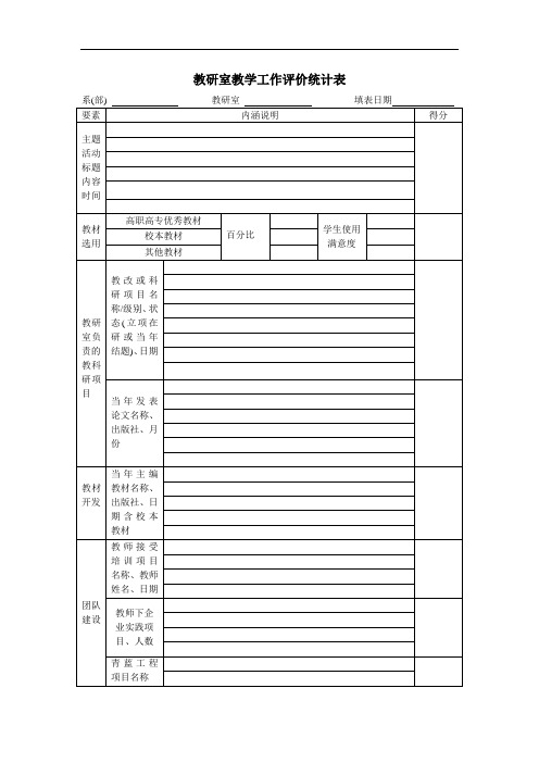 教研室工作评价统计表