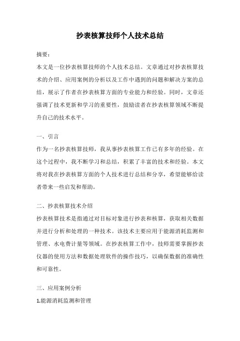 抄表核算技师个人技术总结