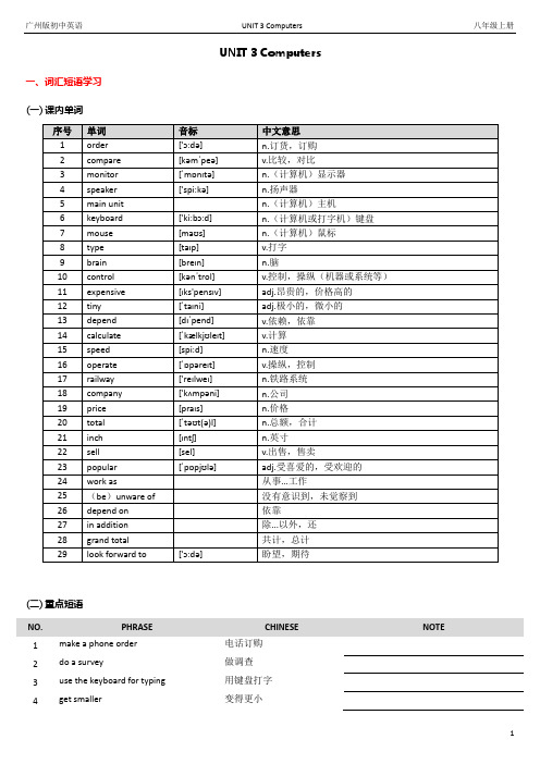 (附答案)广州英语八年级上册知识点UNIT 3 Computers