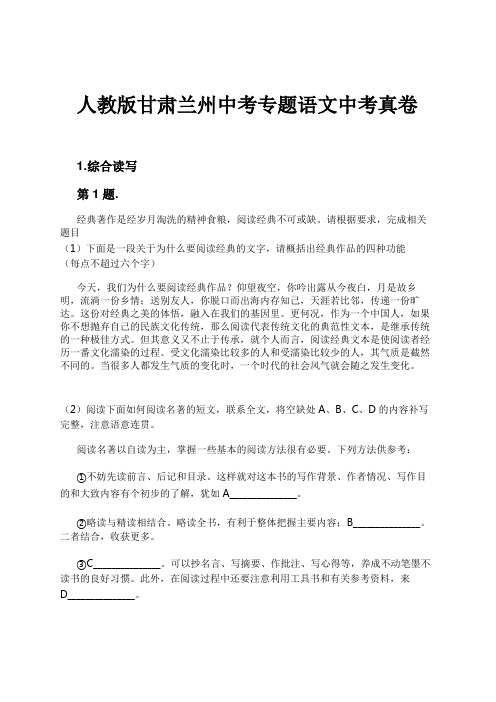 人教版甘肃兰州中考专题语文中考真卷试卷及解析