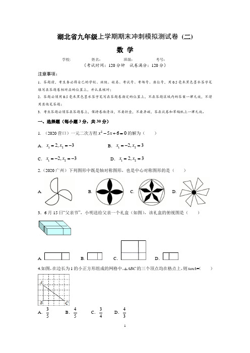 湖北省九年级数学上学期期末冲刺模拟测试卷 (二)含答案与解析