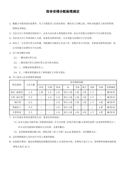 宿舍安排分配标准规定