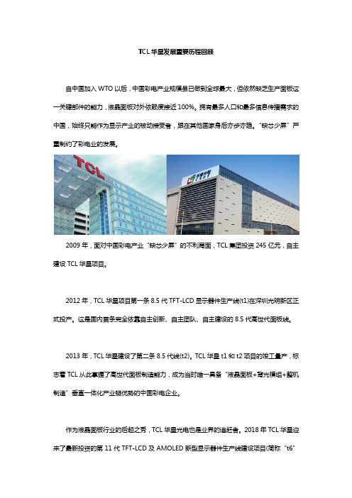 TCL华星发展重要历程回顾