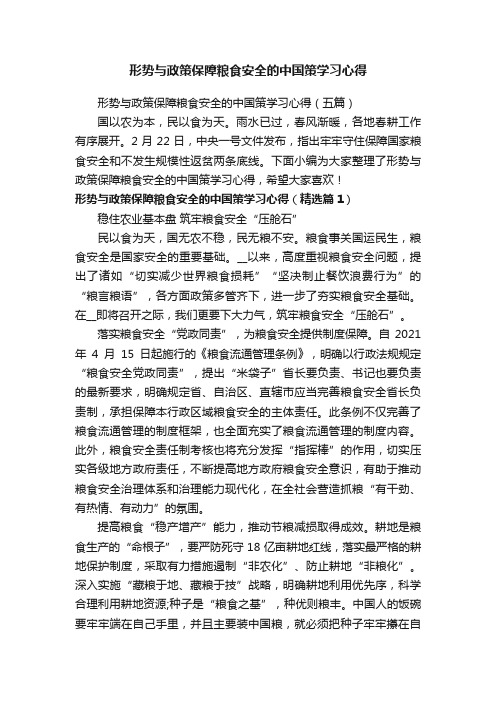 形势与政策保障粮食安全的中国策学习心得