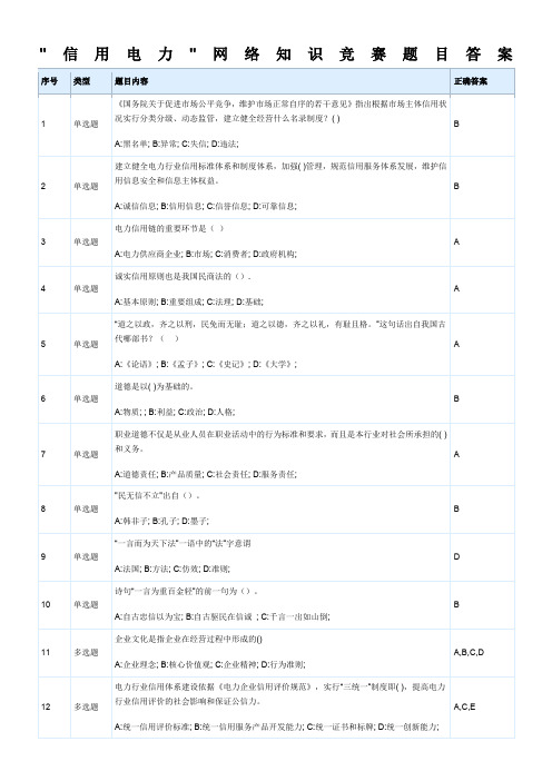 “信用电力”网络知识竞赛题目答案