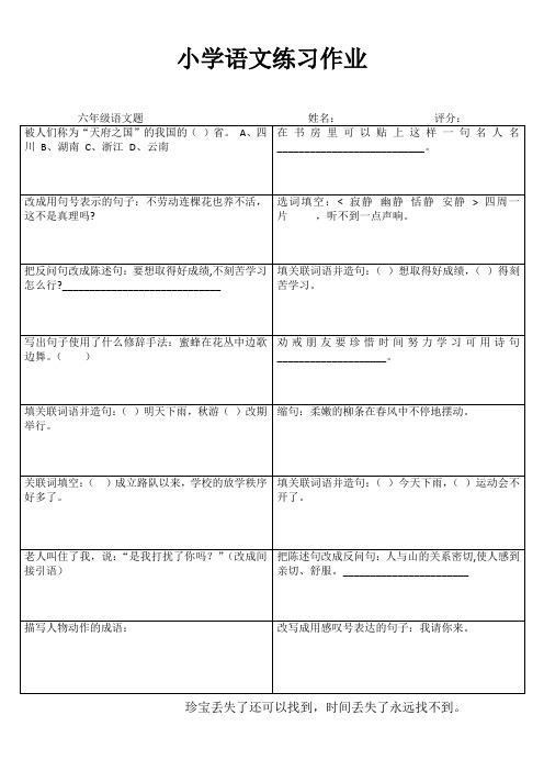 小学六年级语文课堂延伸练习III (44)