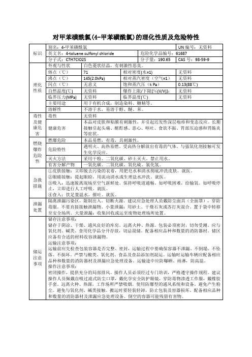 对甲苯磺酰氯(4-甲苯磺酰氯)的理化性质及危险特性表