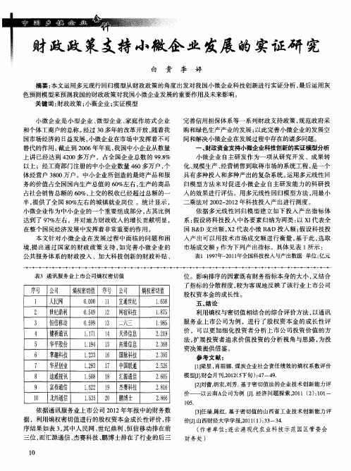 财政政策支持小微企业发展的实证研究