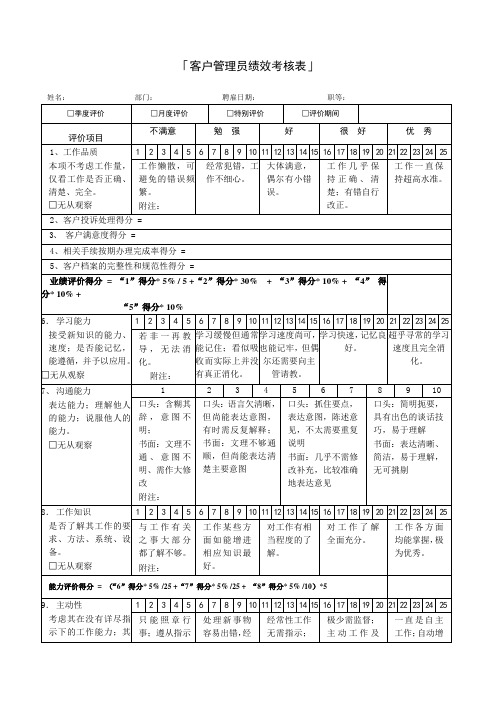 绩效管理表格-「客户管理员绩效考核表」 精品