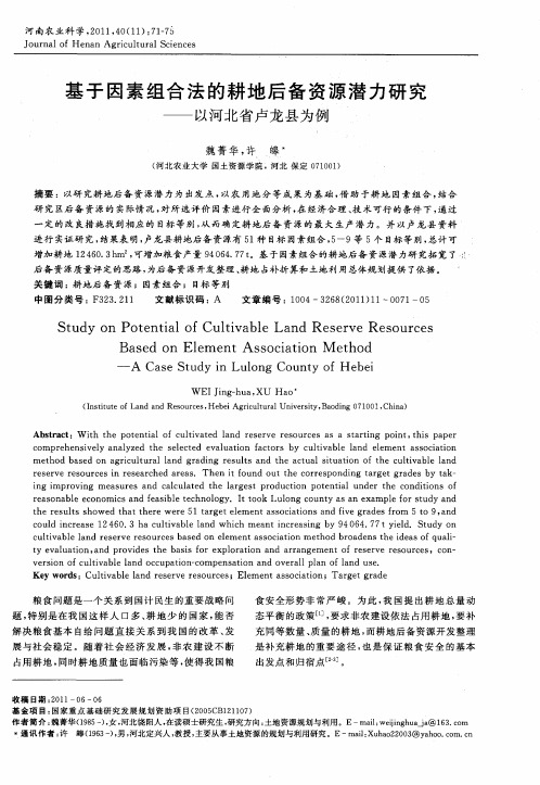 基于因素组合法的耕地后备资源潜力研究——以河北省卢龙县为例