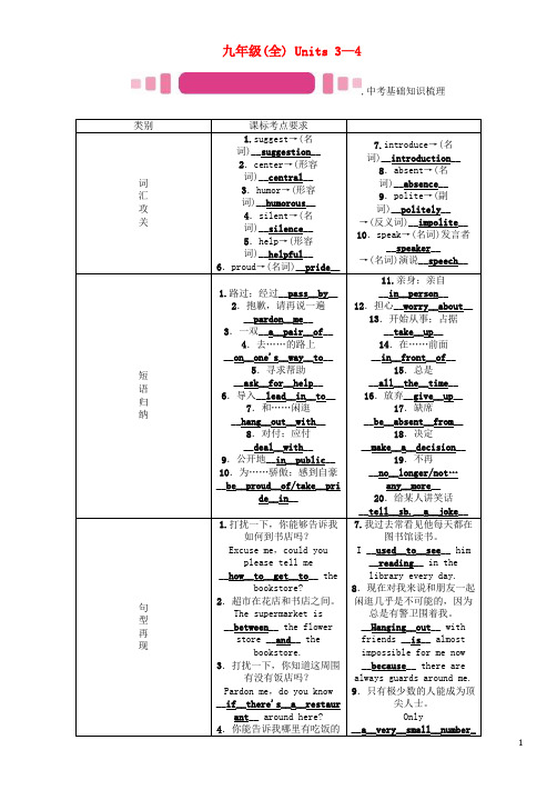 河北专版2017春中考英语命题研究第一部分教材知识梳理篇九全Units3_4试题