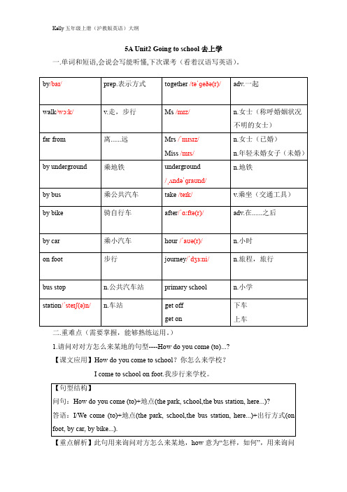 沪教版五年级上5A Unit2Going to school去上学