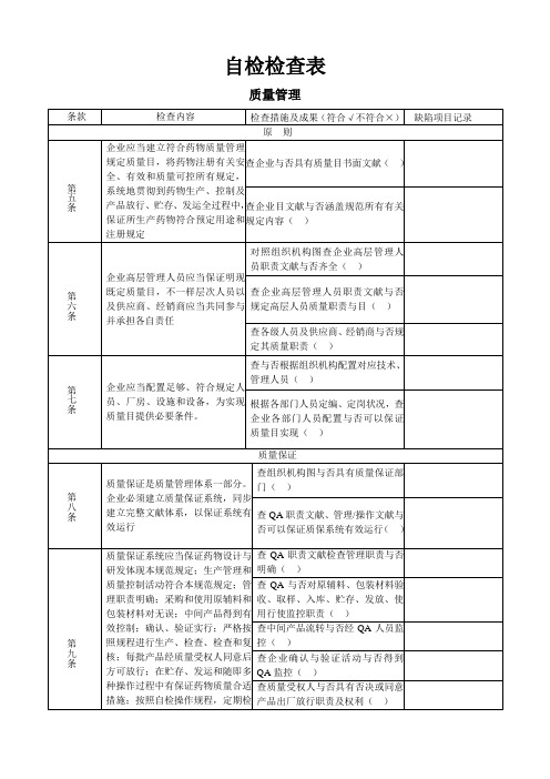 新版GMP自检检查表