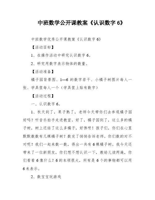 中班数学公开课教案《认识数字6》