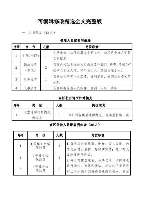 物业保洁人员及物资配备方案精选全文