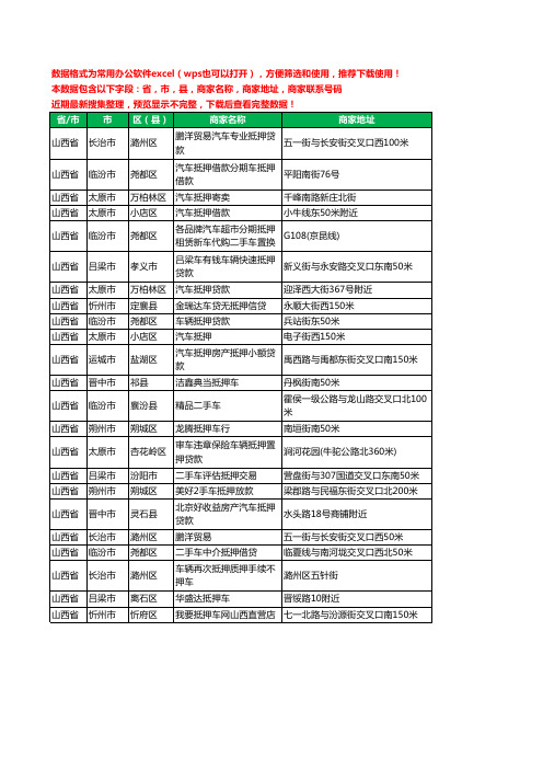 2020新版山西省汽车抵押工商企业公司商家名录名单黄页联系电话号码地址大全23家