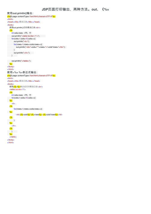 JSP页面打印输出，两种方法。out、《%=