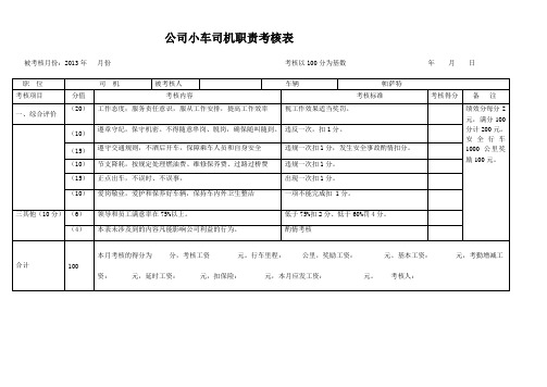 公司小车司机职责考核表