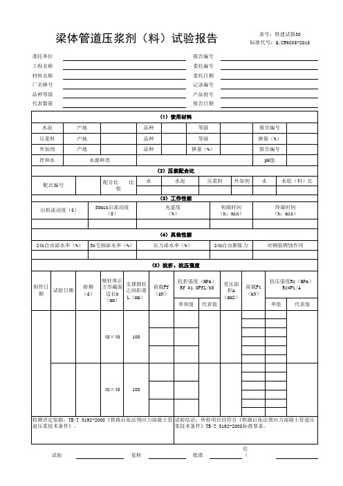 梁体管道压浆剂(料)试验报告