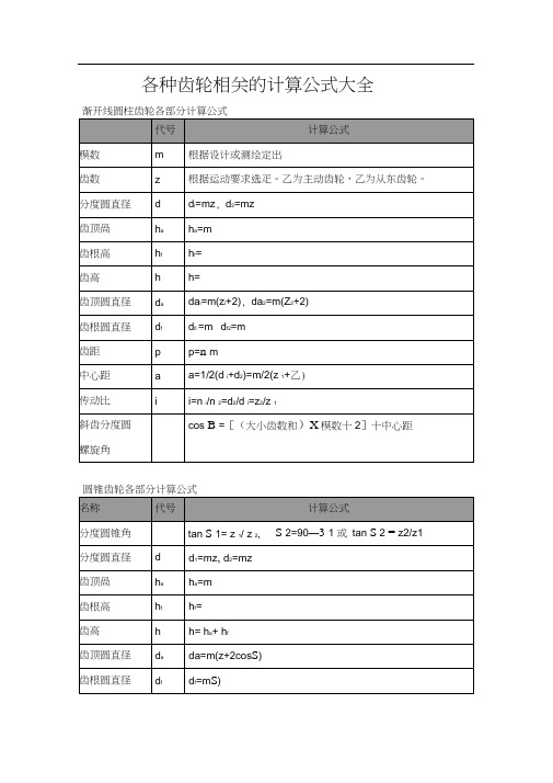 各种齿轮相关的计算公式大全