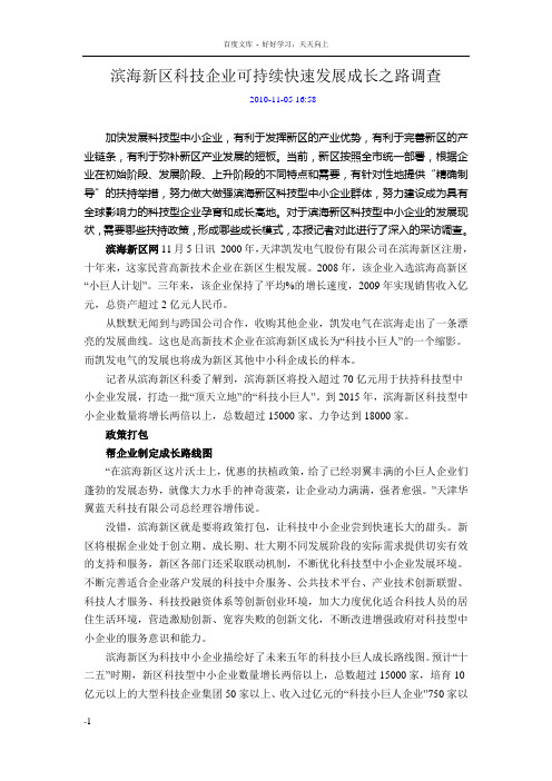 滨海新区科技企业可持续快速发展成长之路调查