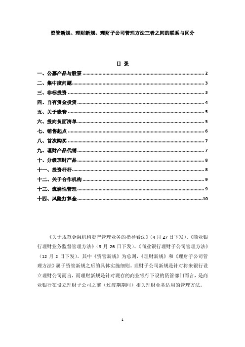 资管新规、理财新规、理财子公司新规管理办法之间的联系与区别(20241205)