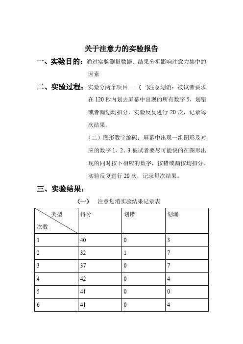 心理学实验报告注意力集中