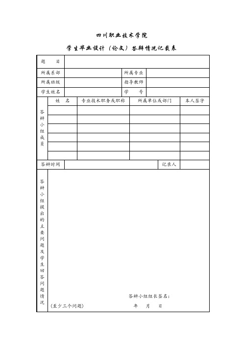 学生毕业设计(论文)答辩情况记载表