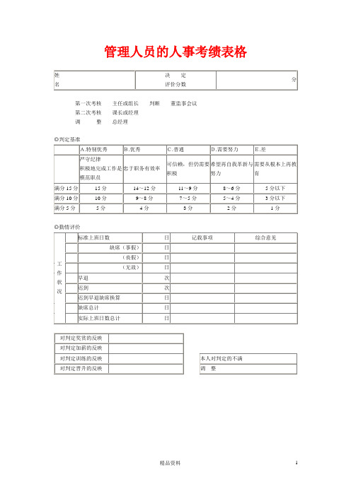 管理人员的人事考绩表