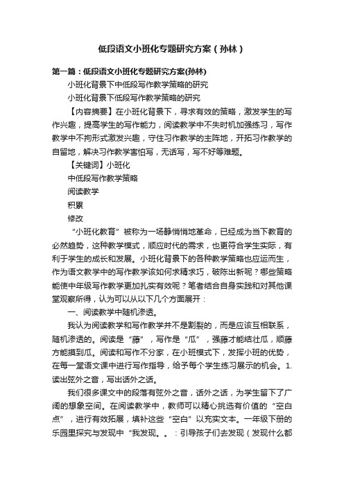 低段语文小班化专题研究方案（孙林）