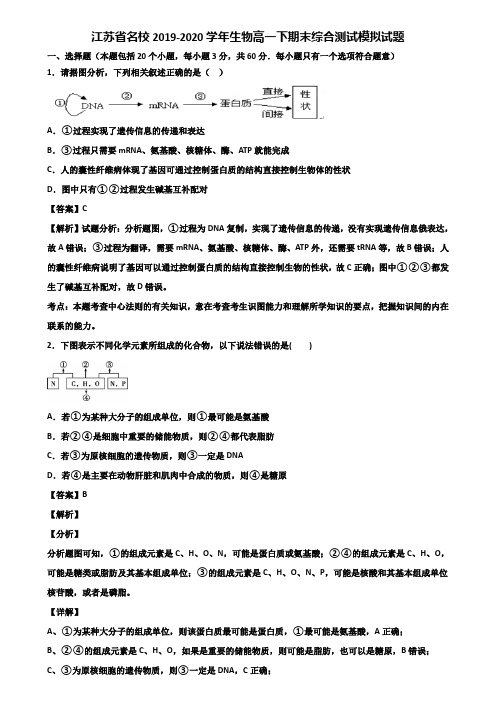 江苏省名校2019-2020学年生物高一下期末综合测试模拟试题含解析