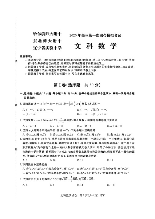 2020年东北三省三校一模 文科数学 试题卷+参考答案