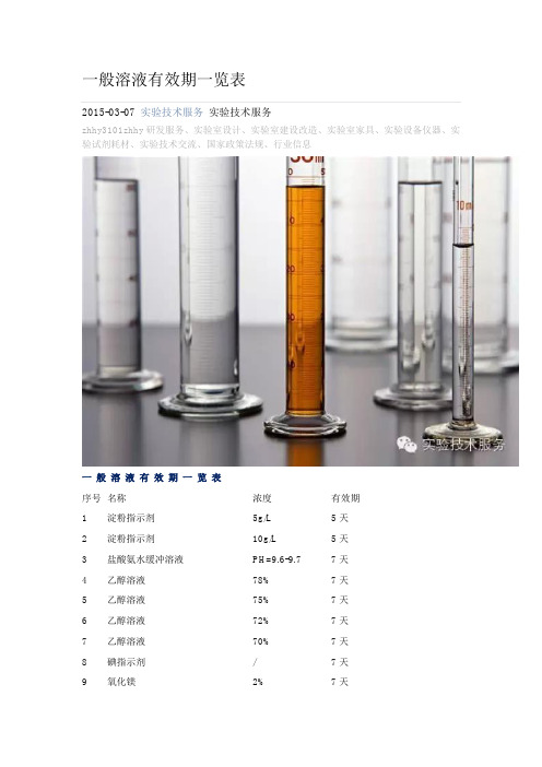 一般溶液有效期一览表