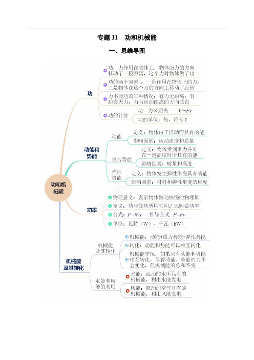 2025年中考物理复习资料专题11 功和机械能(知识梳理+典例+练习)(教师版)