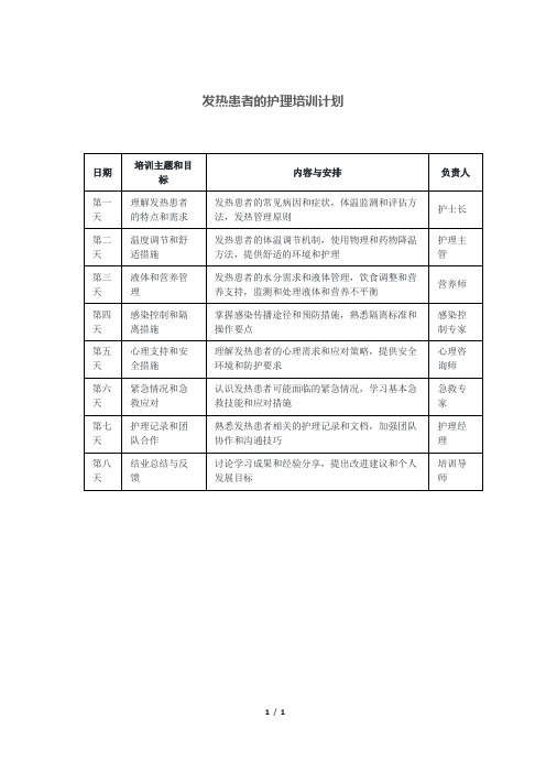 发热患者的护理培训计划