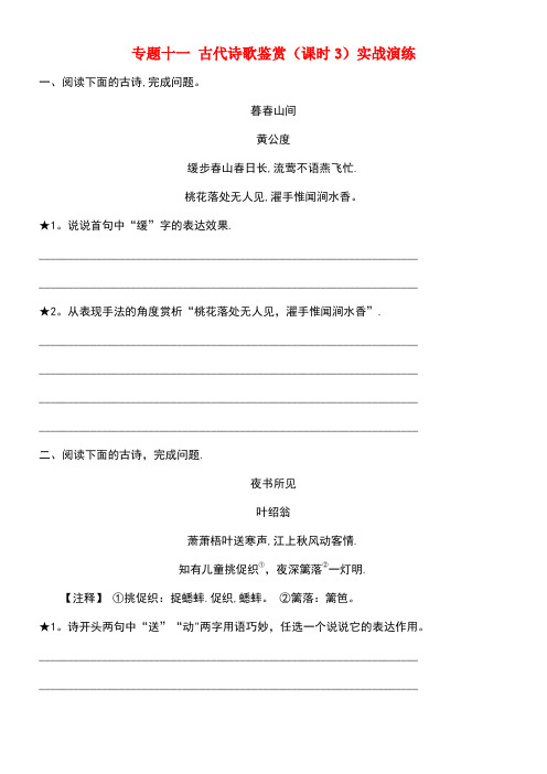 中考语文总复习专题十一古代诗歌鉴赏(课时3)实战演练(new)