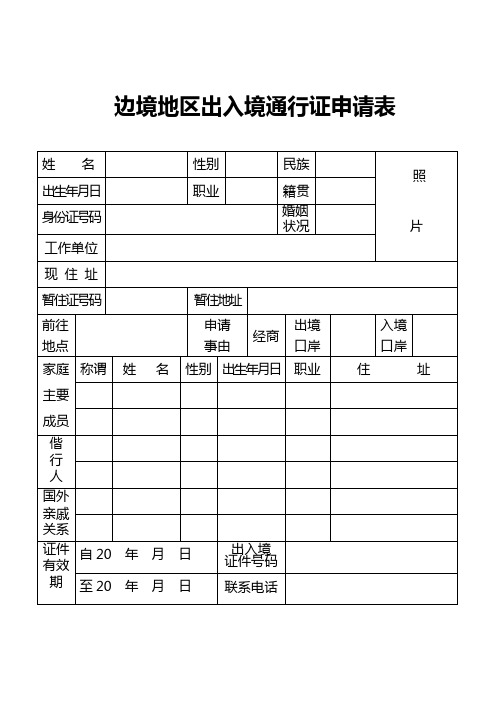 公安边防机关边境地区出入境通行证申请表模板