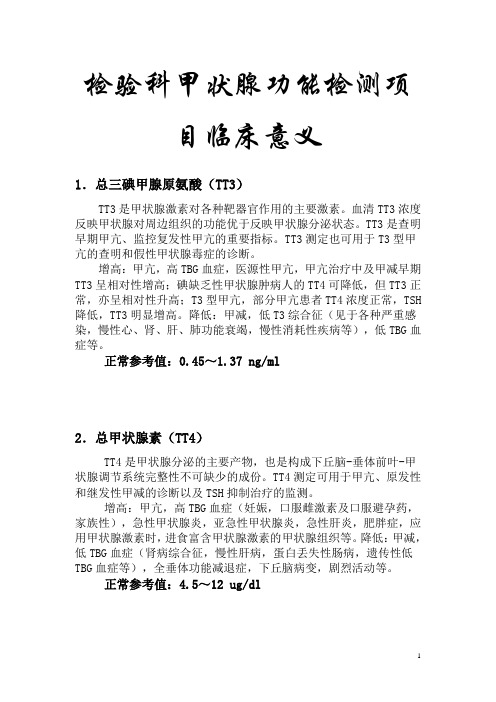 检验科甲状腺功能检测项目临床意义