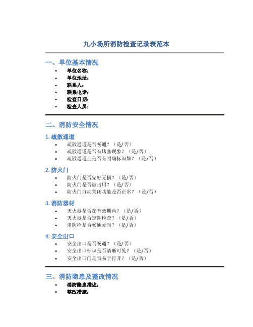 九小场所消防检查记录表范本