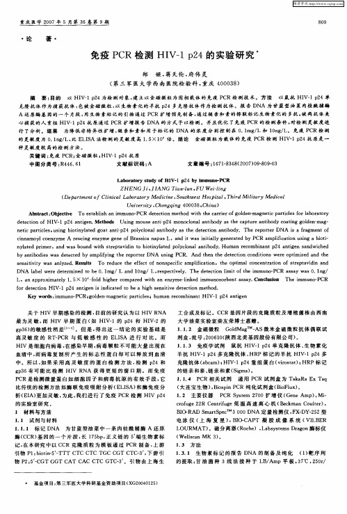 免疫PCR检测HIV-1 p24的实验研究