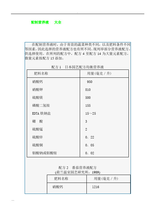 无土栽培营养液配方..大全