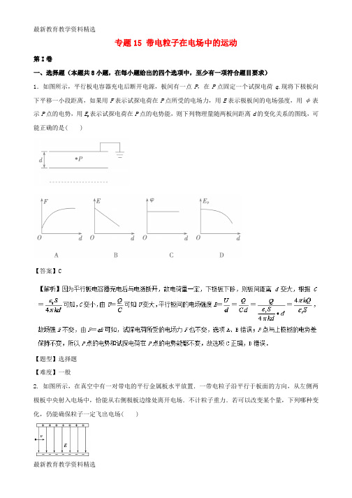 2020年高考物理专题冲刺专题15带电粒子在电场中的运动含解析