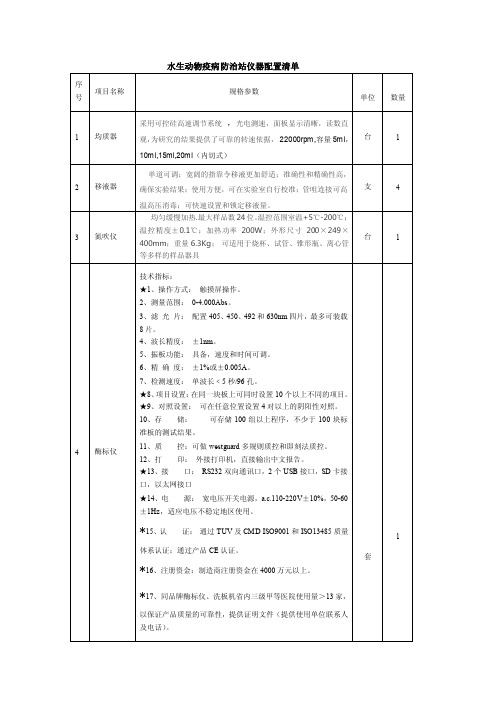 水生动物疫病防治站仪器配置清单