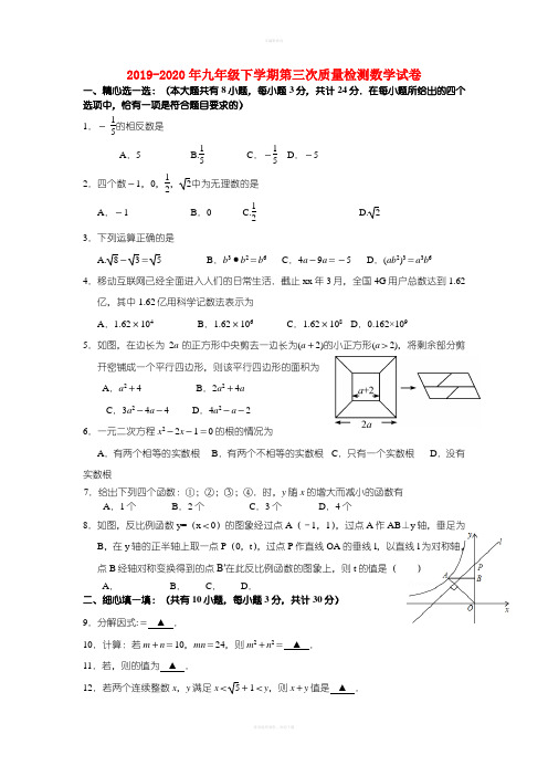 2019-2020年九年级下学期第三次质量检测数学试卷