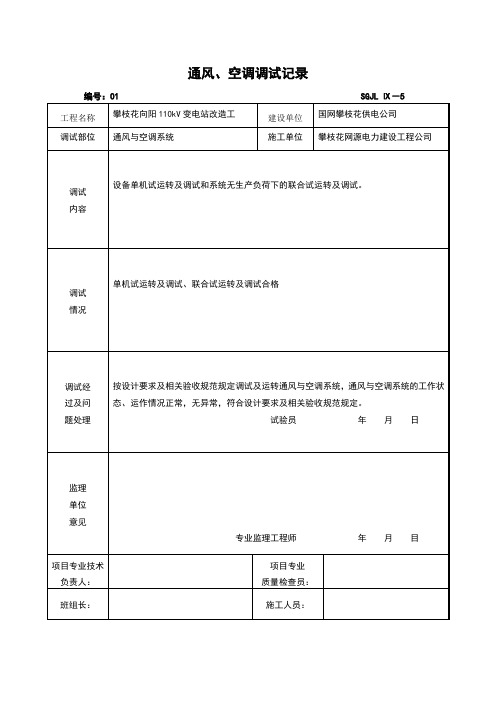 通风、空调调试记录