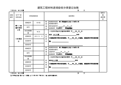 砼    建筑工程材料进场验收分类登记台账