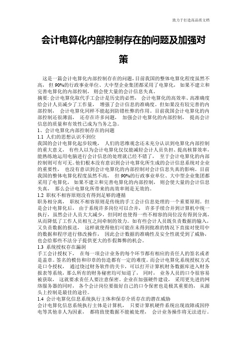 会计电算化内部控制存在的问题及加强对策