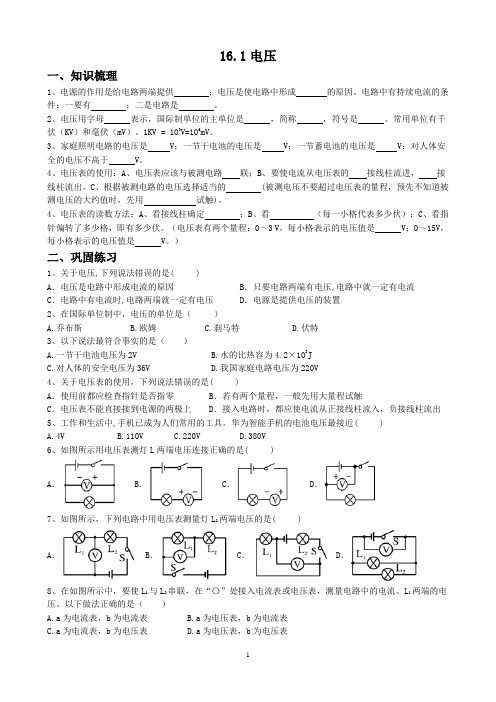 电压同步练习-2024-2025学年人教版物理九年级全一册