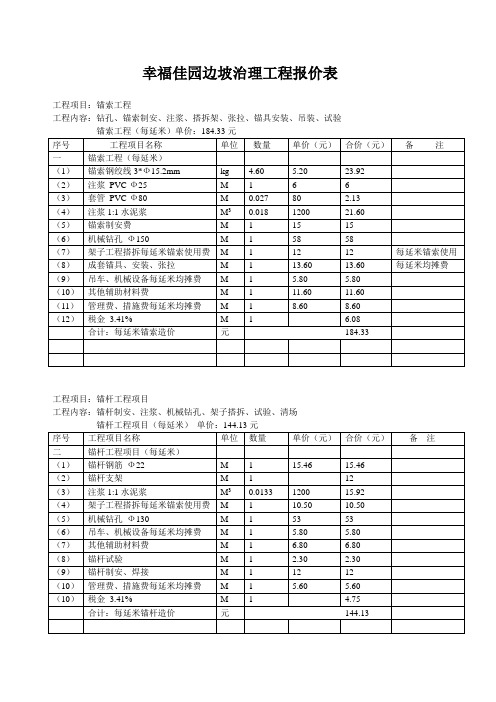 幸福佳园边坡治理工程报价表